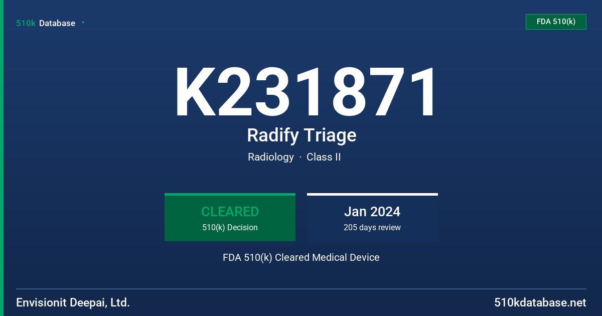 K231871 Radify Triage FDA 510(k) Cleared Medical Device
