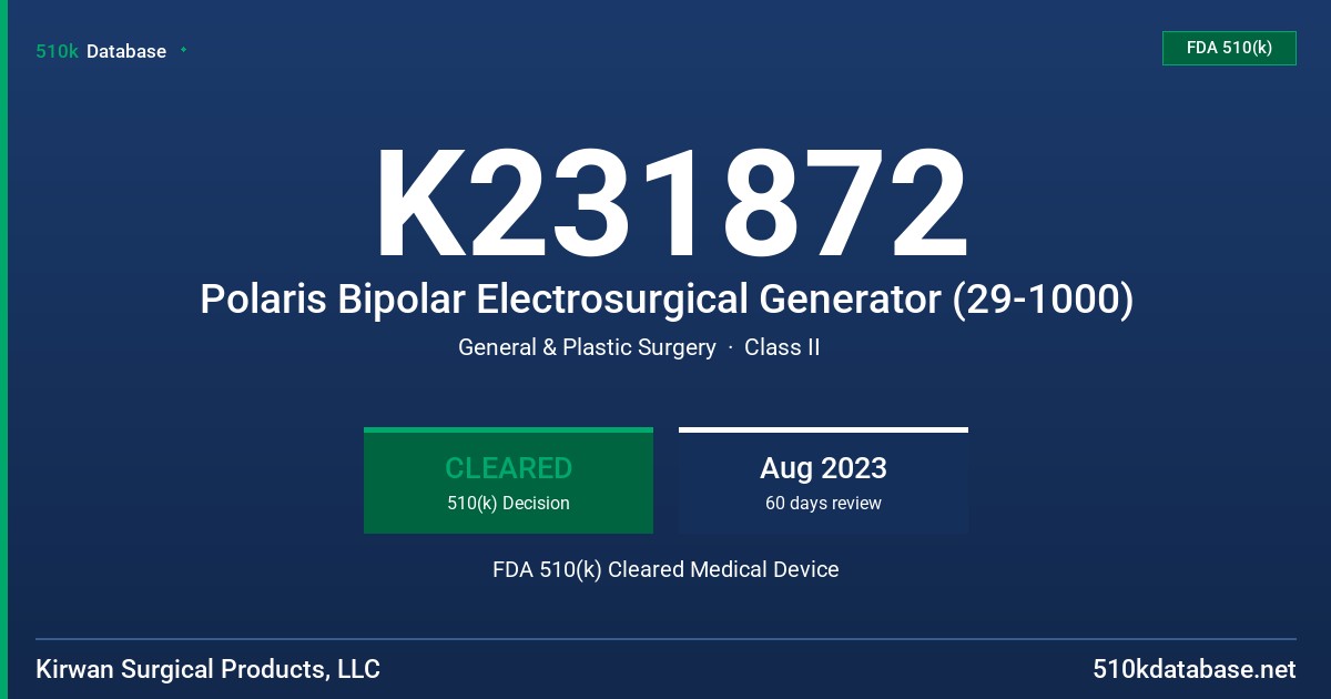 K231872 Polaris Bipolar Electrosurgical Generator (29-1000) FDA 510(k) Cleared Medical Device