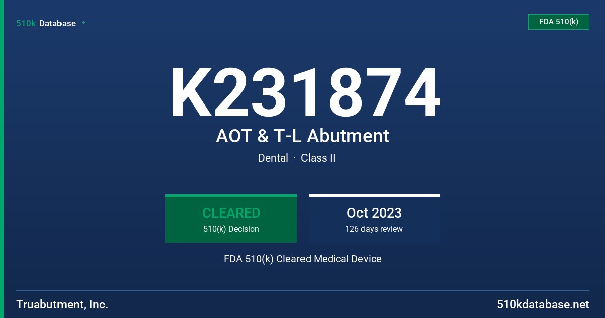 K231874 AOT & T-L Abutment FDA 510(k) Cleared Medical Device