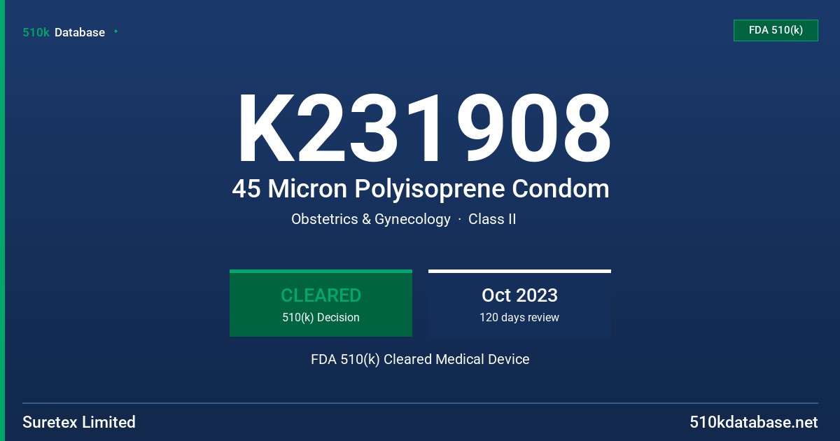 K231908 45 Micron Polyisoprene Condom FDA 510(k) Cleared Medical Device