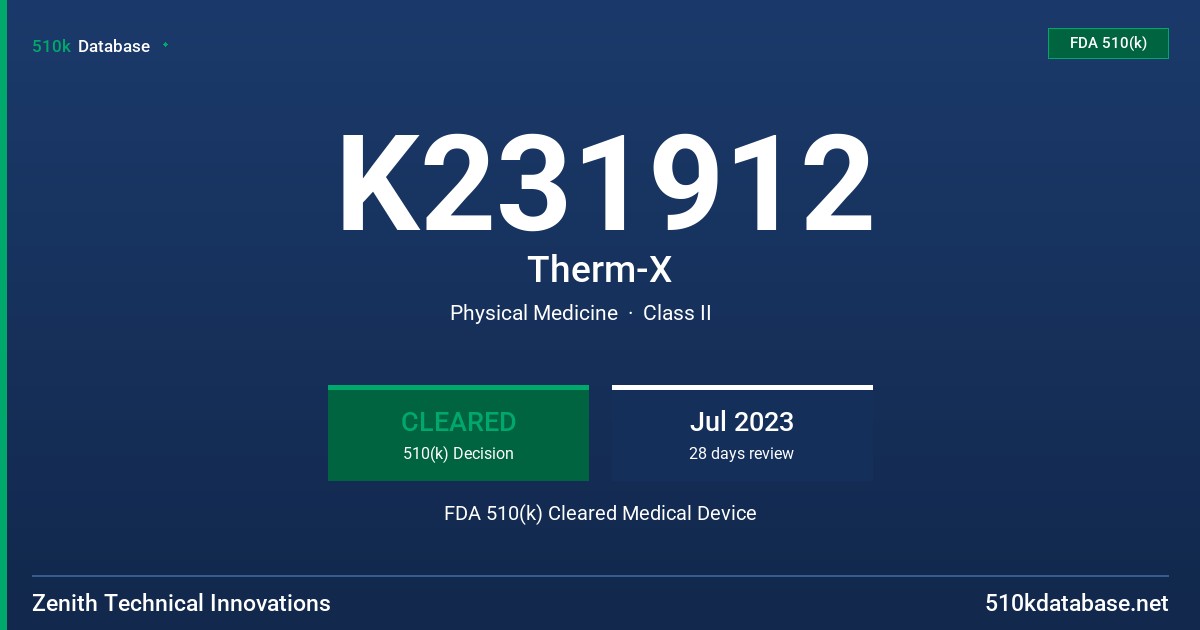 K231912 Therm-X FDA 510(k) Cleared Medical Device