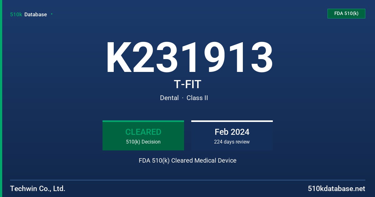 K231913 T-FIT FDA 510(k) Cleared Medical Device