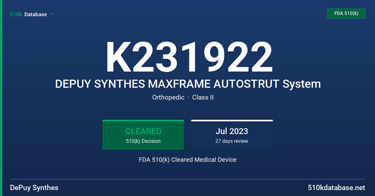K231922 DEPUY SYNTHES MAXFRAME AUTOSTRUT System FDA 510(k) Cleared Medical Device