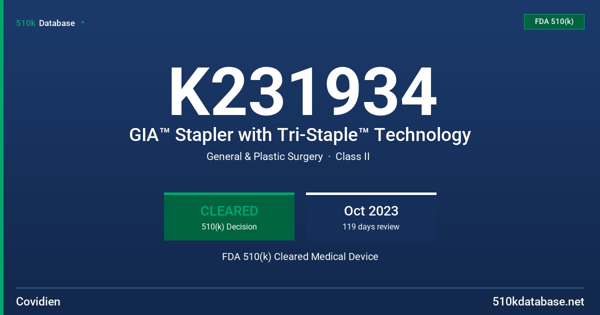 K231934 GIA™ Stapler with Tri-Staple™ Technology FDA 510(k) Cleared Medical Device