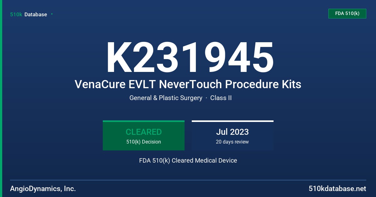 K231945 VenaCure EVLT NeverTouch Procedure Kits FDA 510(k) Cleared Medical Device