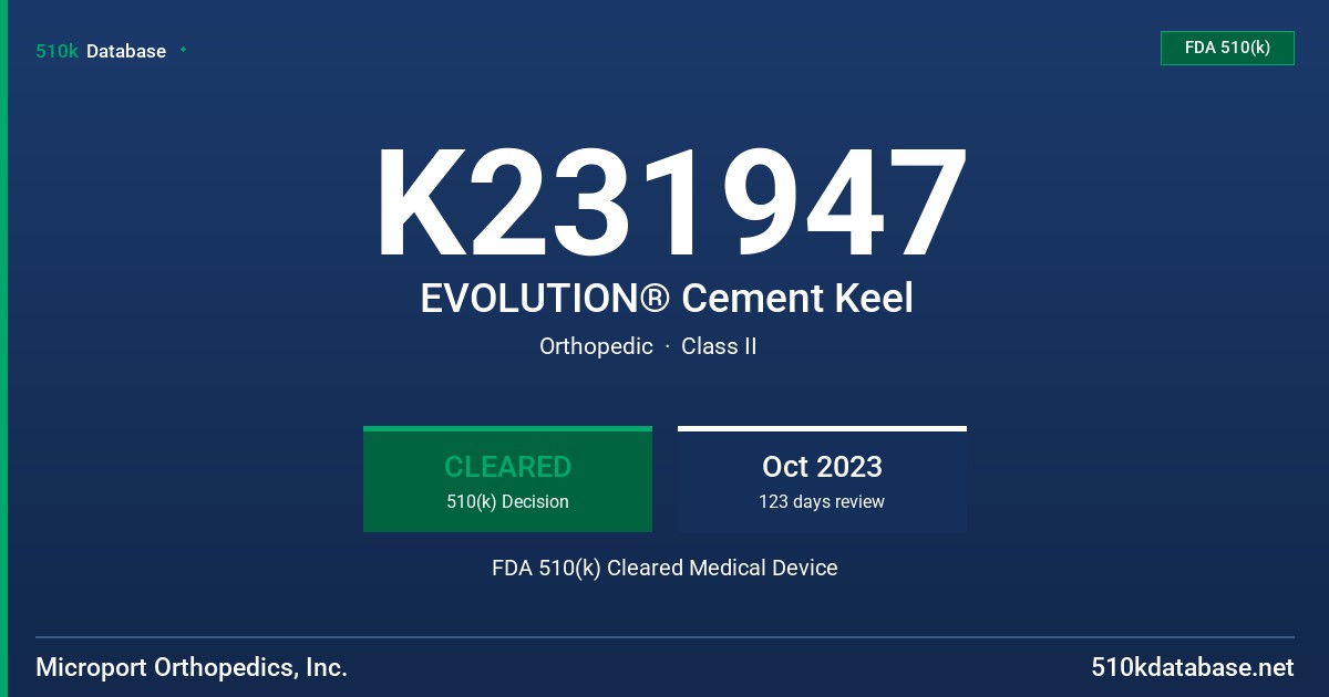 K231947 EVOLUTION® Cement Keel FDA 510(k) Cleared Medical Device