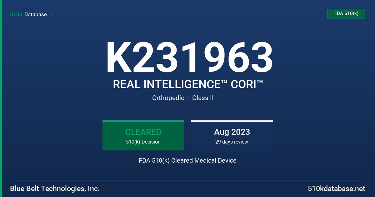 K231963 REAL INTELLIGENCE™ CORI™ FDA 510(k) Cleared Medical Device