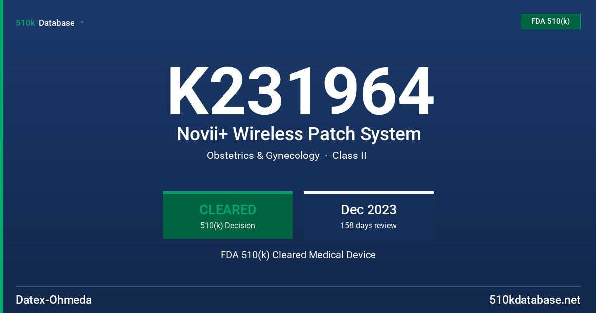 K231964 Novii+ Wireless Patch System FDA 510(k) Cleared Medical Device
