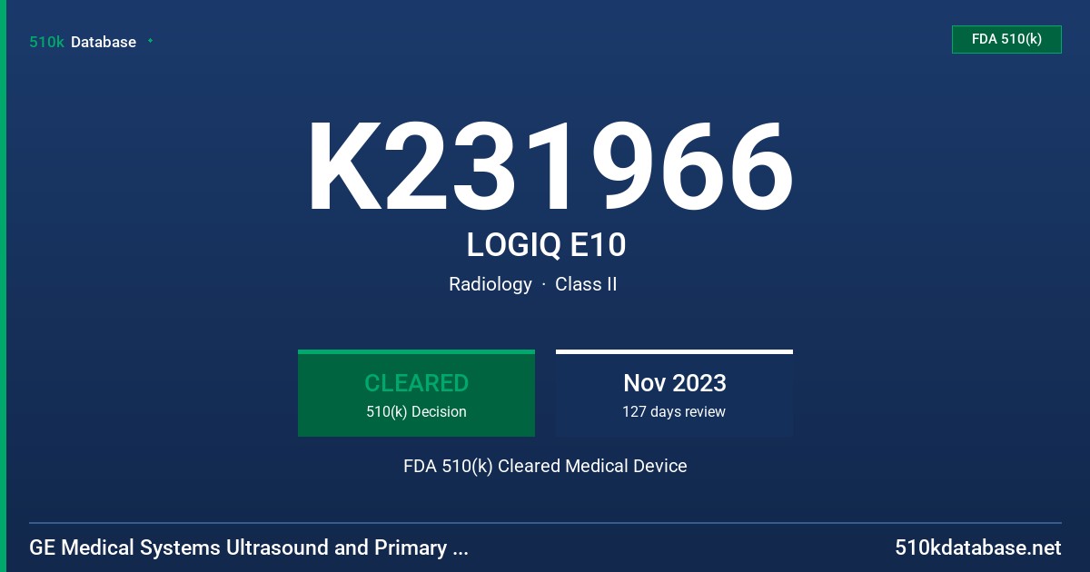 K231966 LOGIQ E10 FDA 510(k) Cleared Medical Device