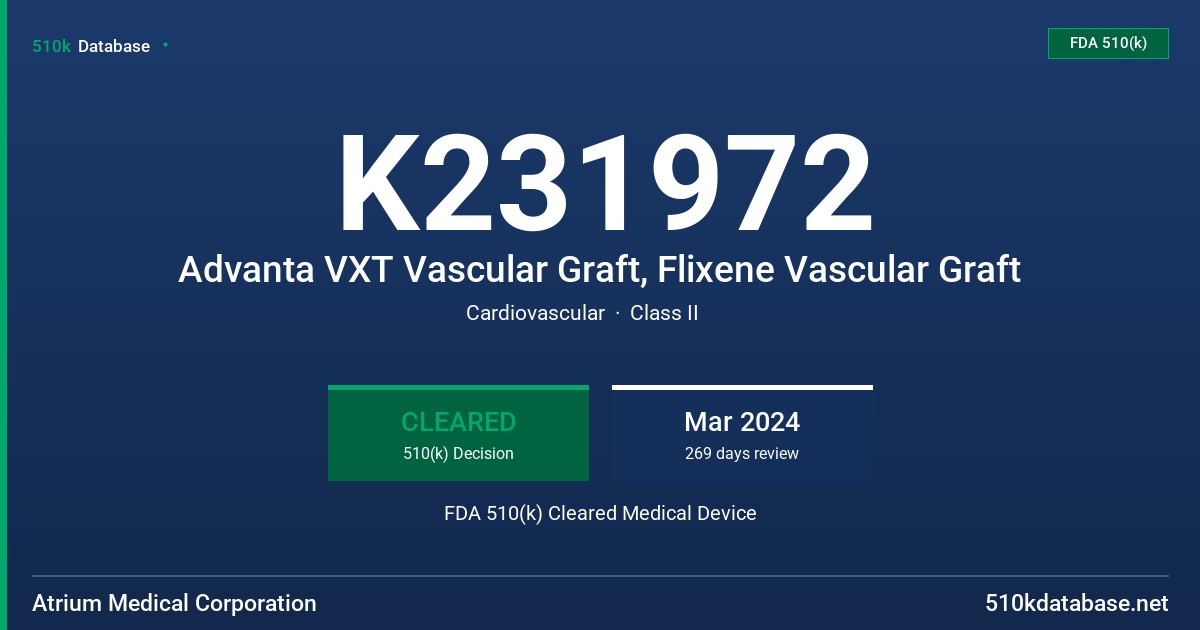 K231972 Advanta VXT Vascular Graft, Flixene Vascular Graft FDA 510(k) Cleared Medical Device