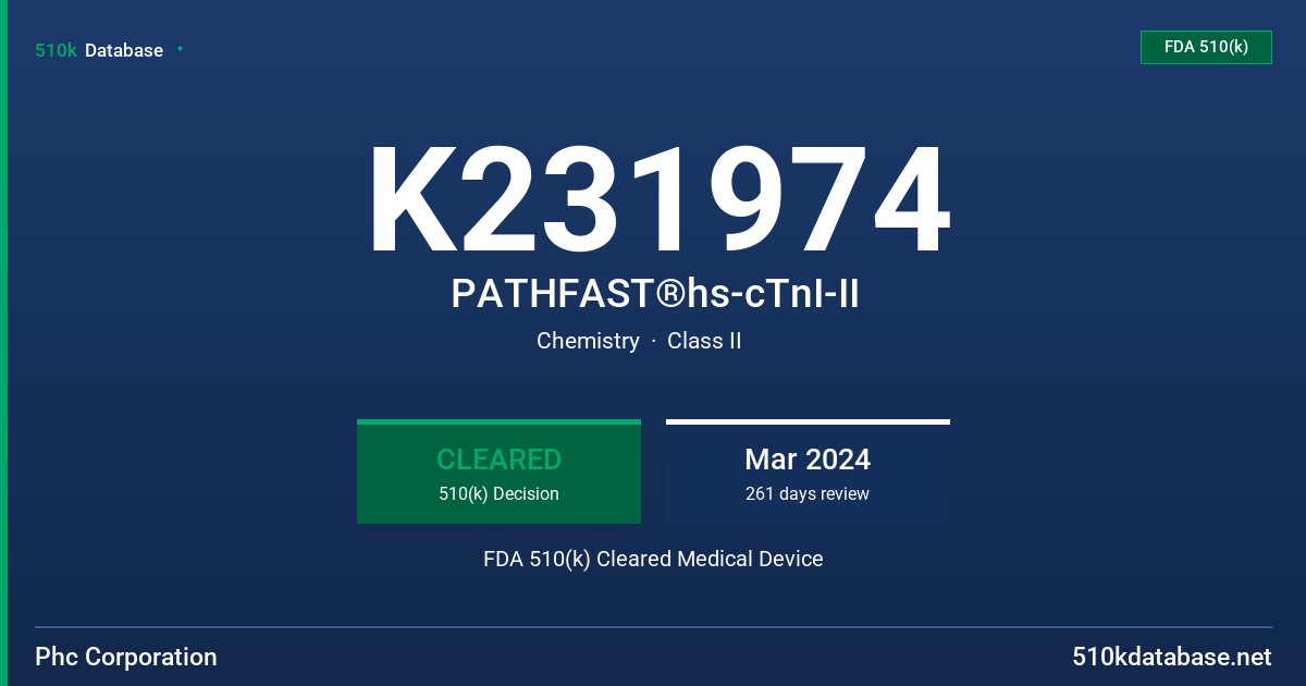 K231974 PATHFAST®hs-cTnI-II FDA 510(k) Cleared Medical Device