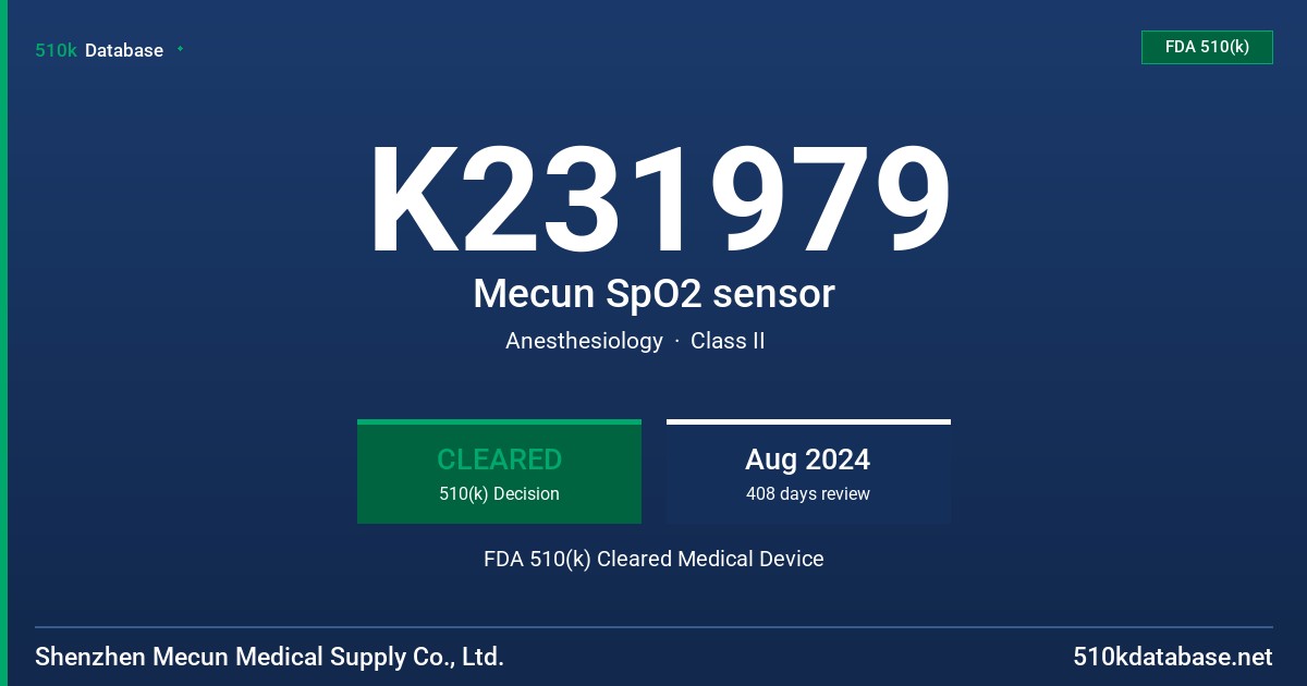 K231979 Mecun SpO2 sensor FDA 510(k) Cleared Medical Device
