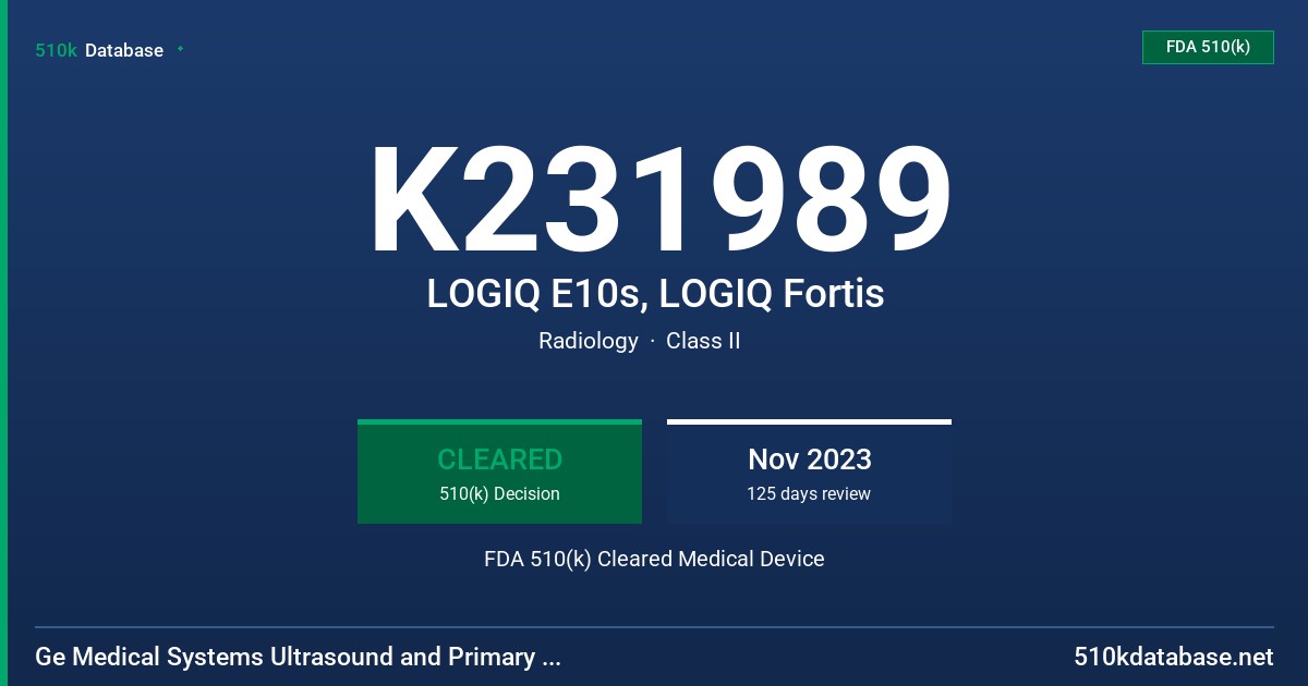 K231989 LOGIQ E10s, LOGIQ Fortis FDA 510(k) Cleared Medical Device