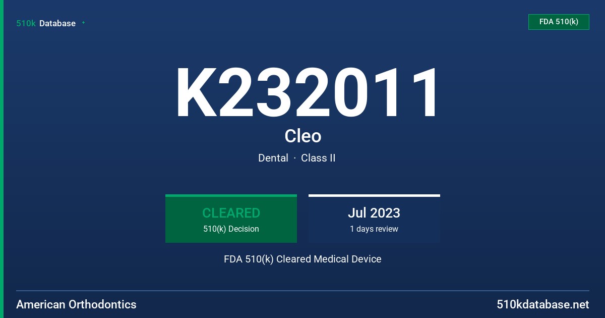 K232011 Cleo FDA 510(k) Cleared Medical Device