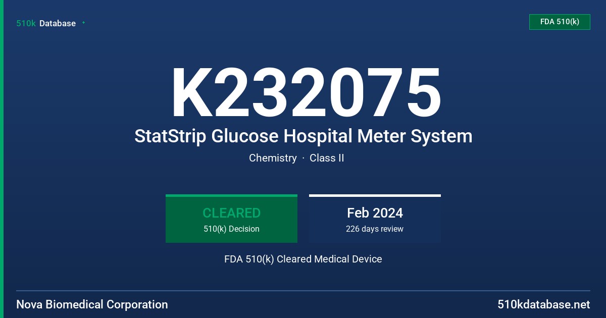 K232075 StatStrip Glucose Hospital Meter System FDA 510(k) Cleared Medical Device