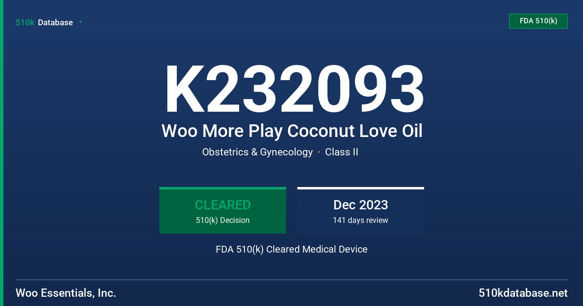 K232093 Woo More Play Coconut Love Oil FDA 510(k) Cleared Medical Device