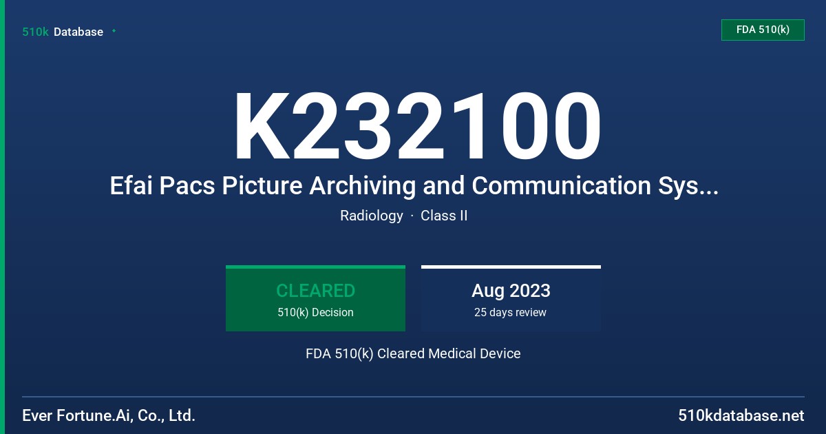 K232100 Efai Pacs Picture Archiving and Communication System Pro FDA 510(k) Cleared Medical Device
