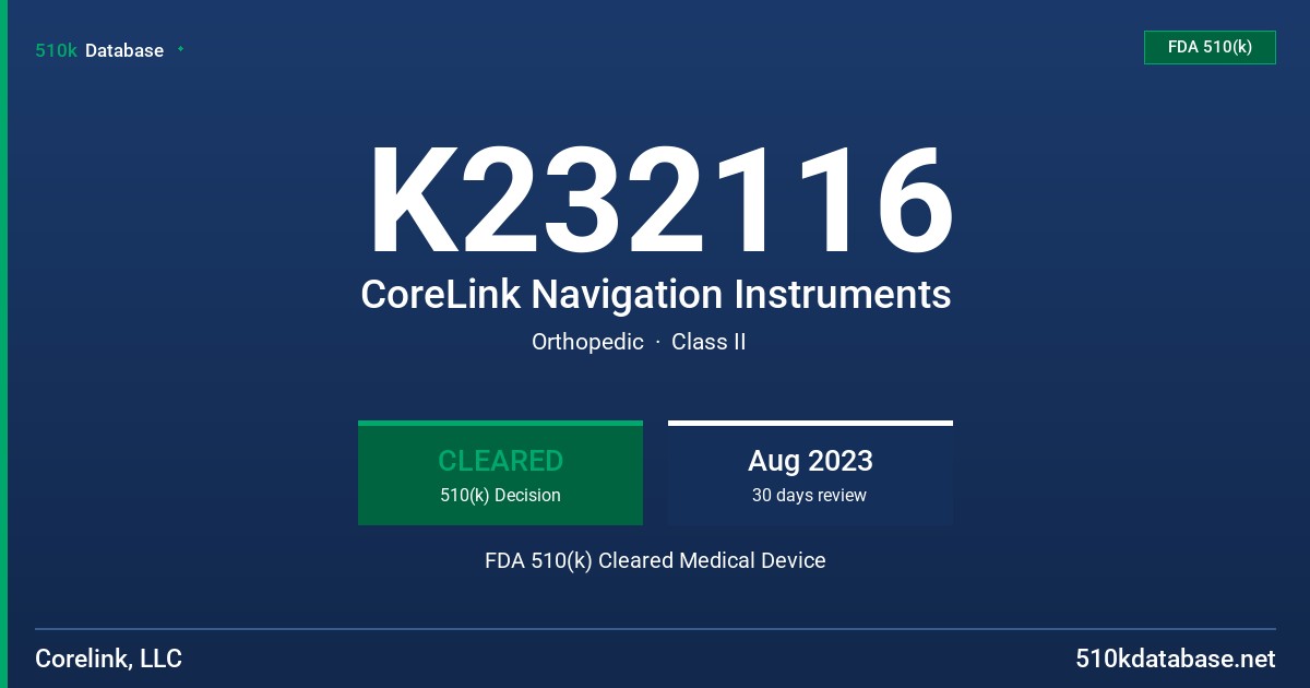 K232116 CoreLink Navigation Instruments FDA 510(k) Cleared Medical Device