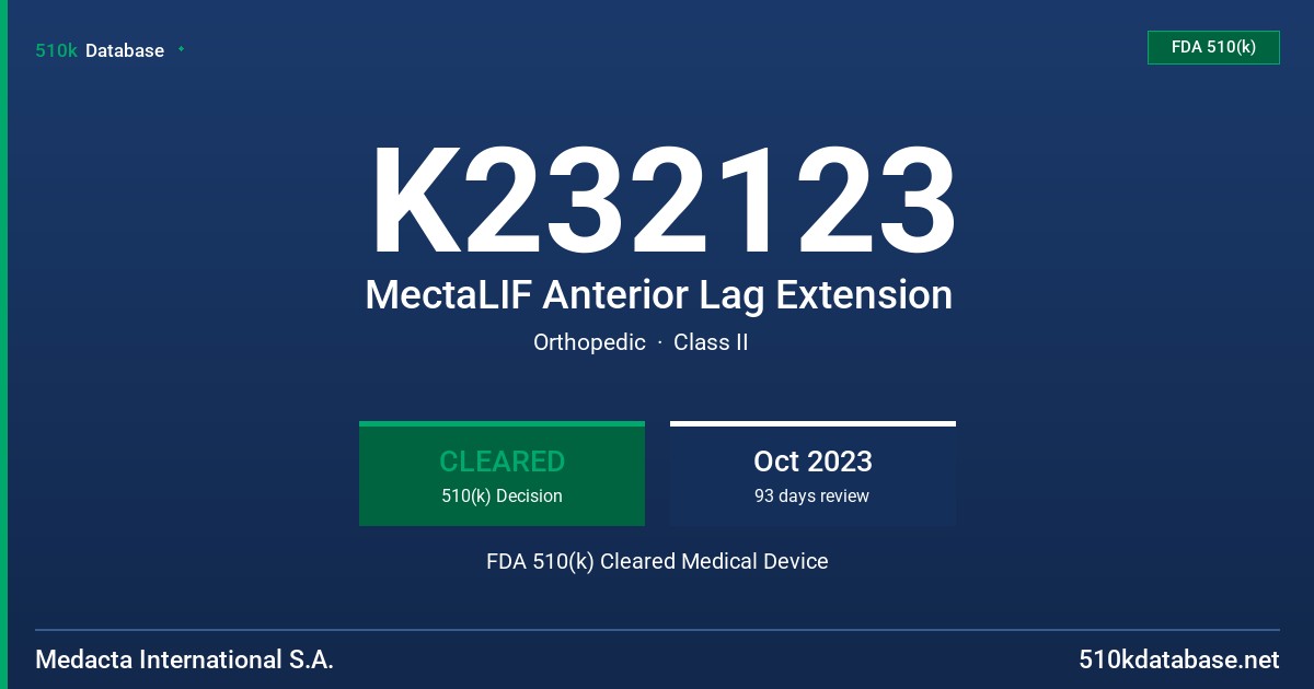 K232123 MectaLIF Anterior Lag Extension FDA 510(k) Cleared Medical Device