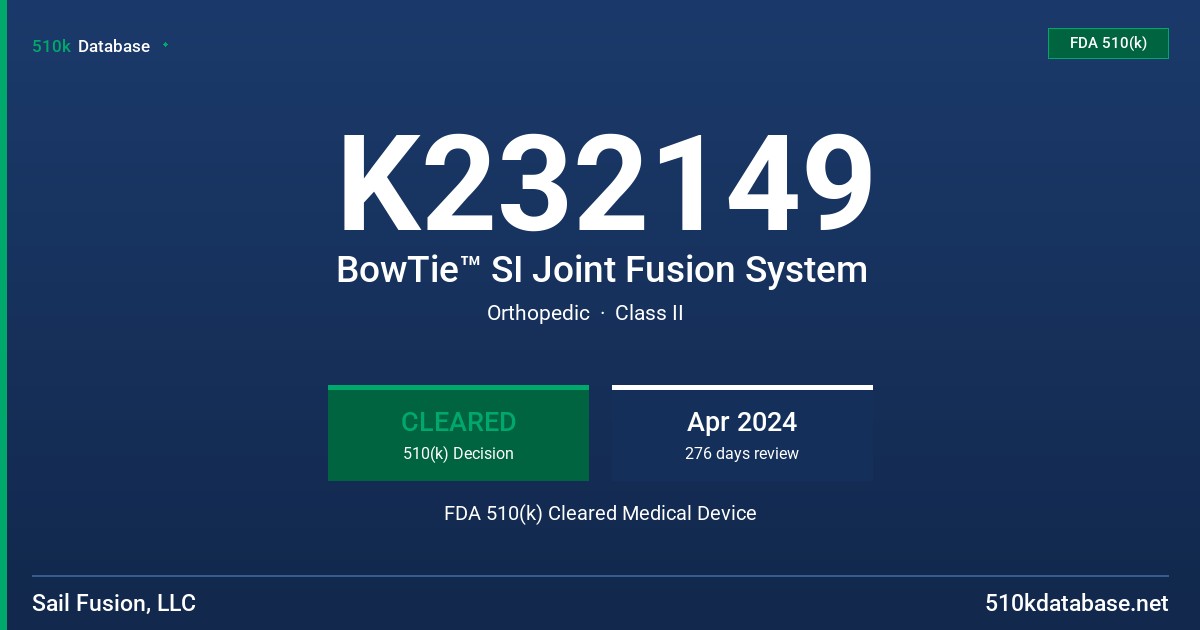 K232149 BowTie™ SI Joint Fusion System FDA 510(k) Cleared Medical Device