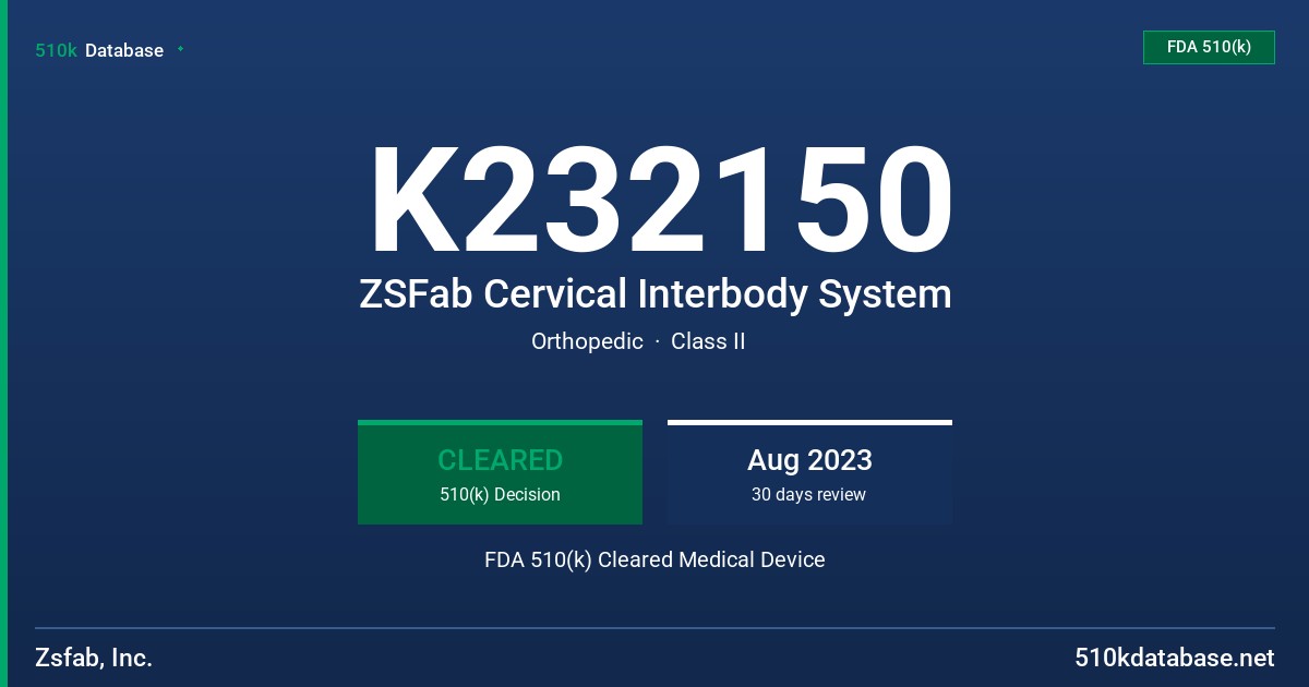 K232150 ZSFab Cervical Interbody System FDA 510(k) Cleared Medical Device