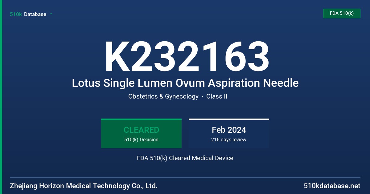 K232163 Lotus Single Lumen Ovum Aspiration Needle FDA 510(k) Cleared Medical Device