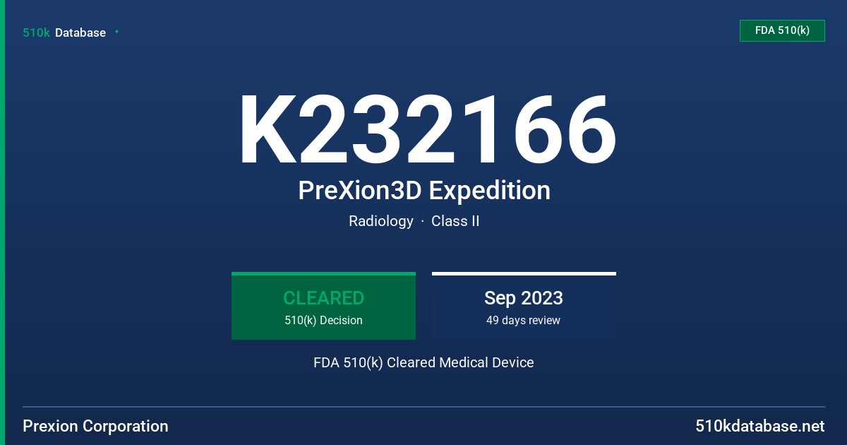 K232166 PreXion3D Expedition FDA 510(k) Cleared Medical Device