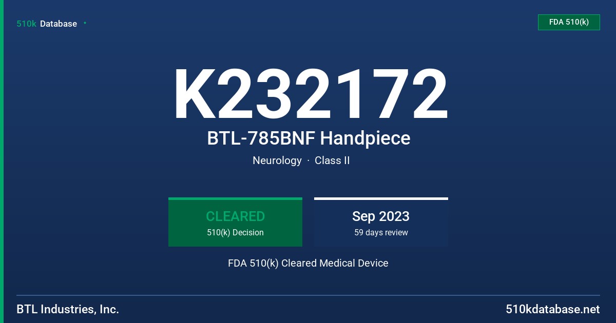 K232172 BTL-785BNF Handpiece FDA 510(k) Cleared Medical Device