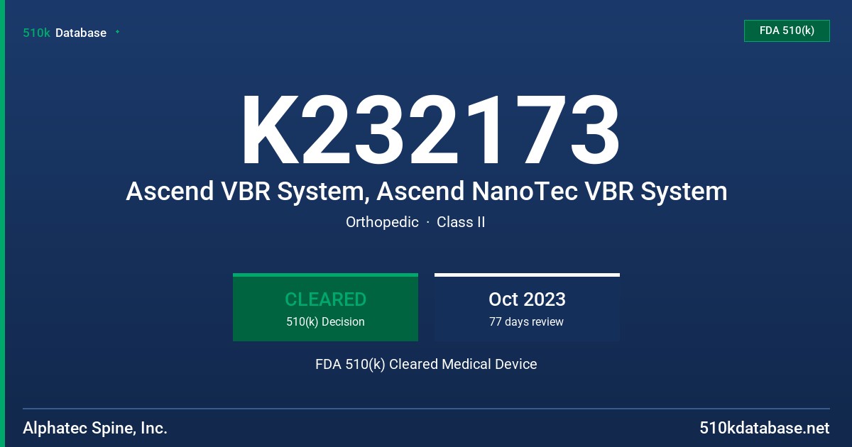 K232173 Ascend VBR System, Ascend NanoTec VBR System FDA 510(k) Cleared Medical Device