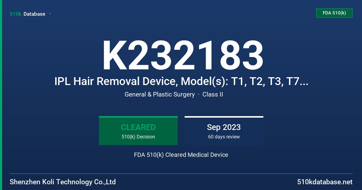 K232183 IPL Hair Removal Device, Model(s): T1, T2, T3, T7, T10 FDA 510(k) Cleared Medical Device