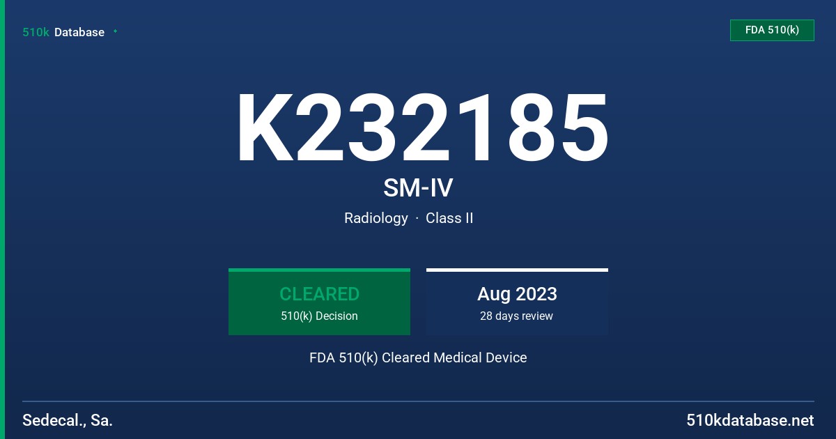 K232185 SM-IV FDA 510(k) Cleared Medical Device