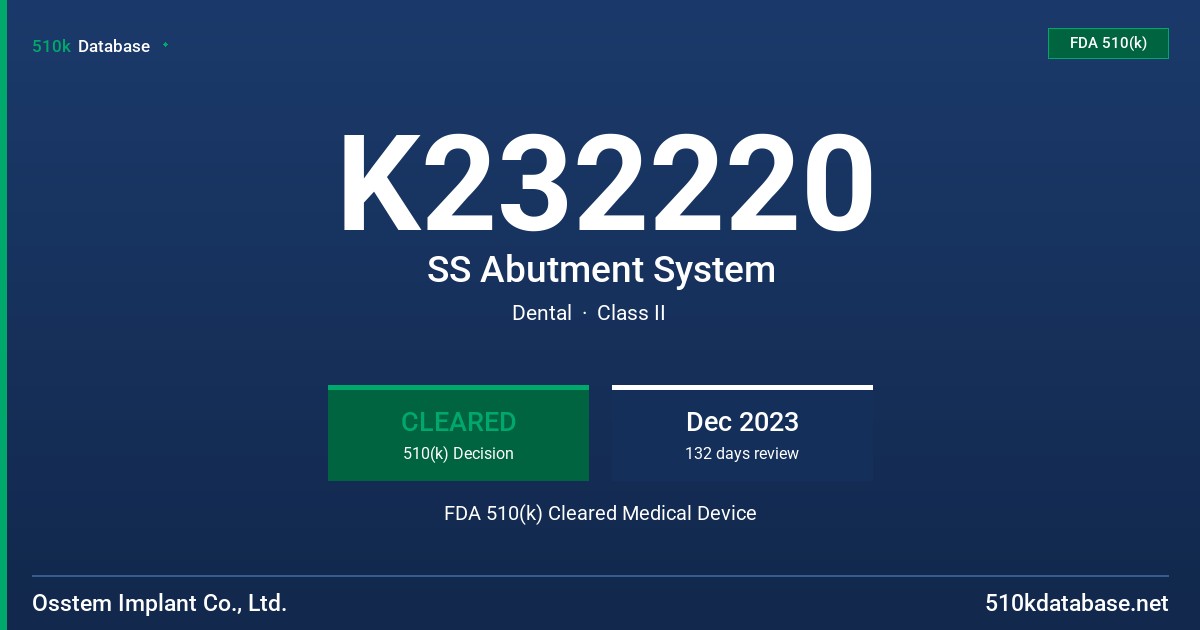 K232220 SS Abutment System FDA 510(k) Cleared Medical Device