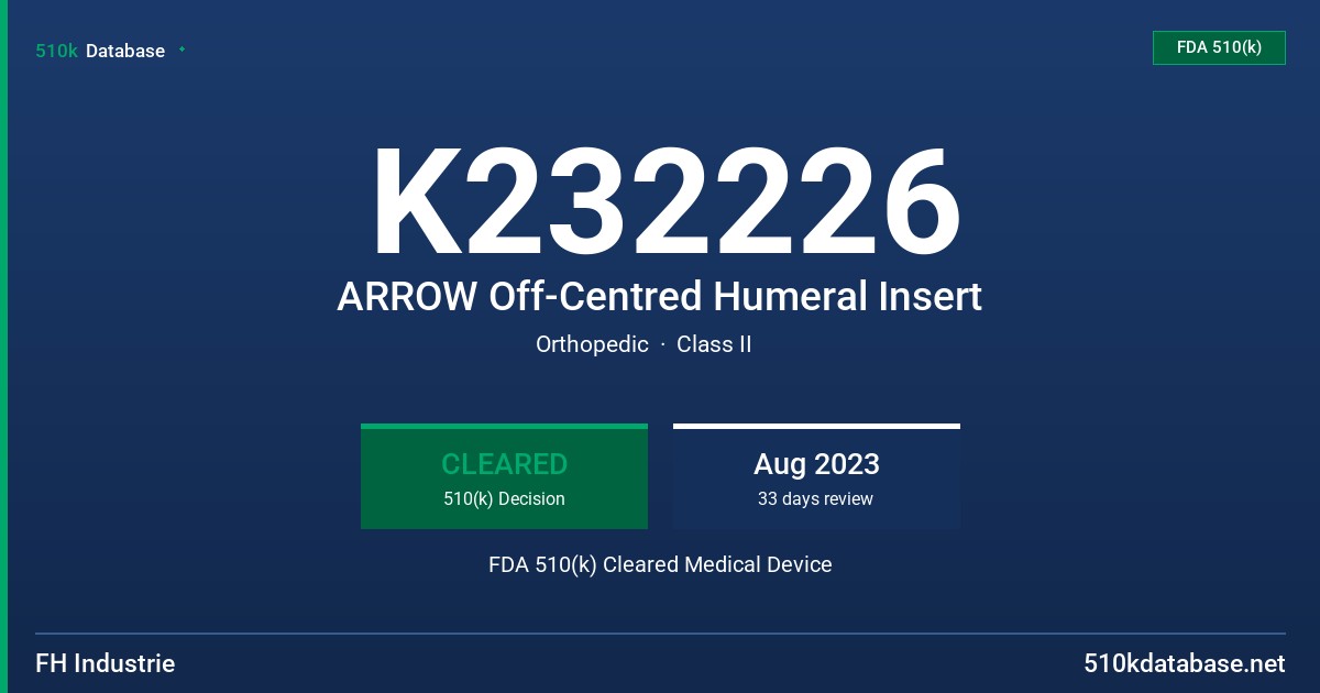 K232226 ARROW Off-Centred Humeral Insert FDA 510(k) Cleared Medical Device