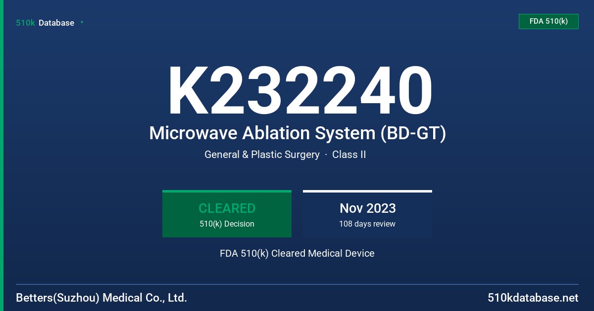 K232240 Microwave Ablation System (BD-GT) FDA 510(k) Cleared Medical Device