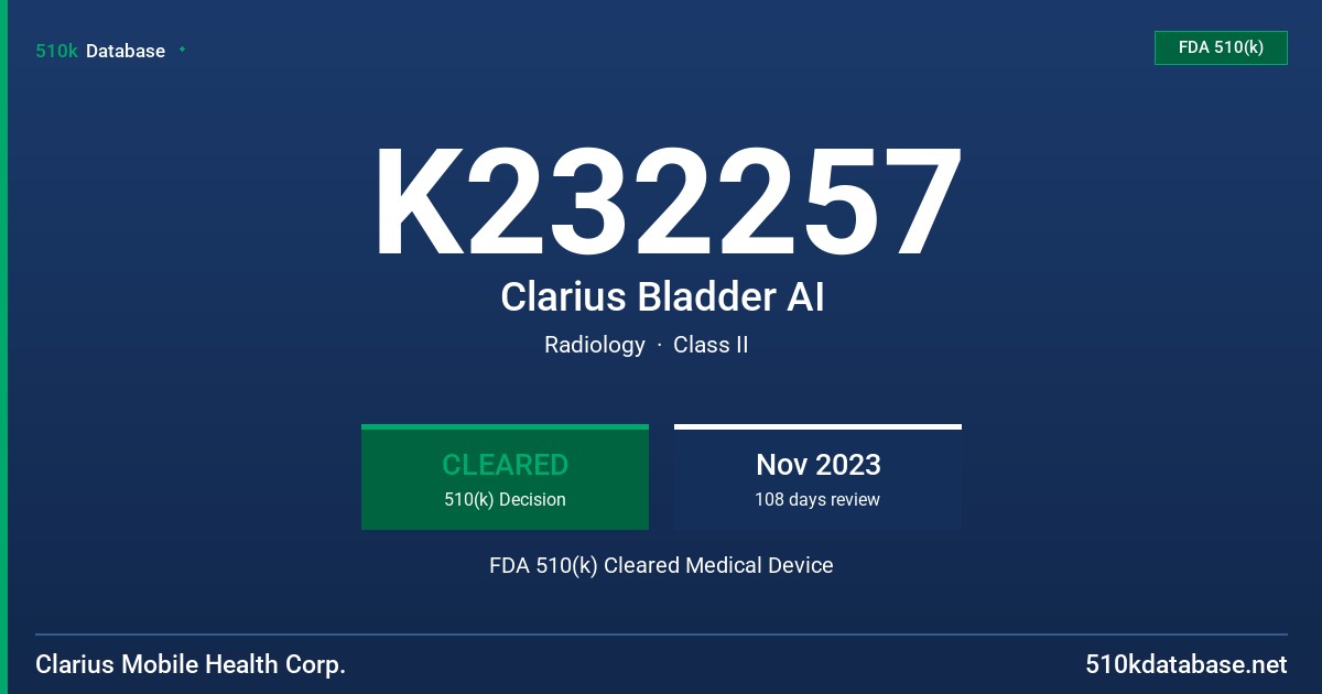 K232257 Clarius Bladder AI FDA 510(k) Cleared Medical Device