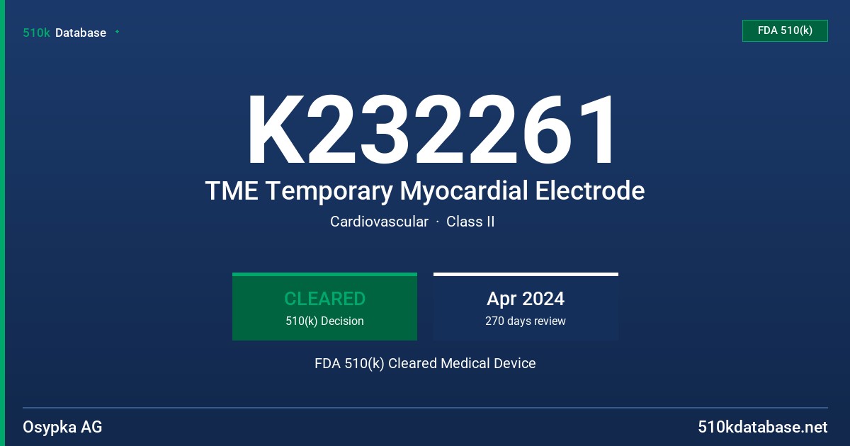 K232261 TME Temporary Myocardial Electrode FDA 510(k) Cleared Medical Device