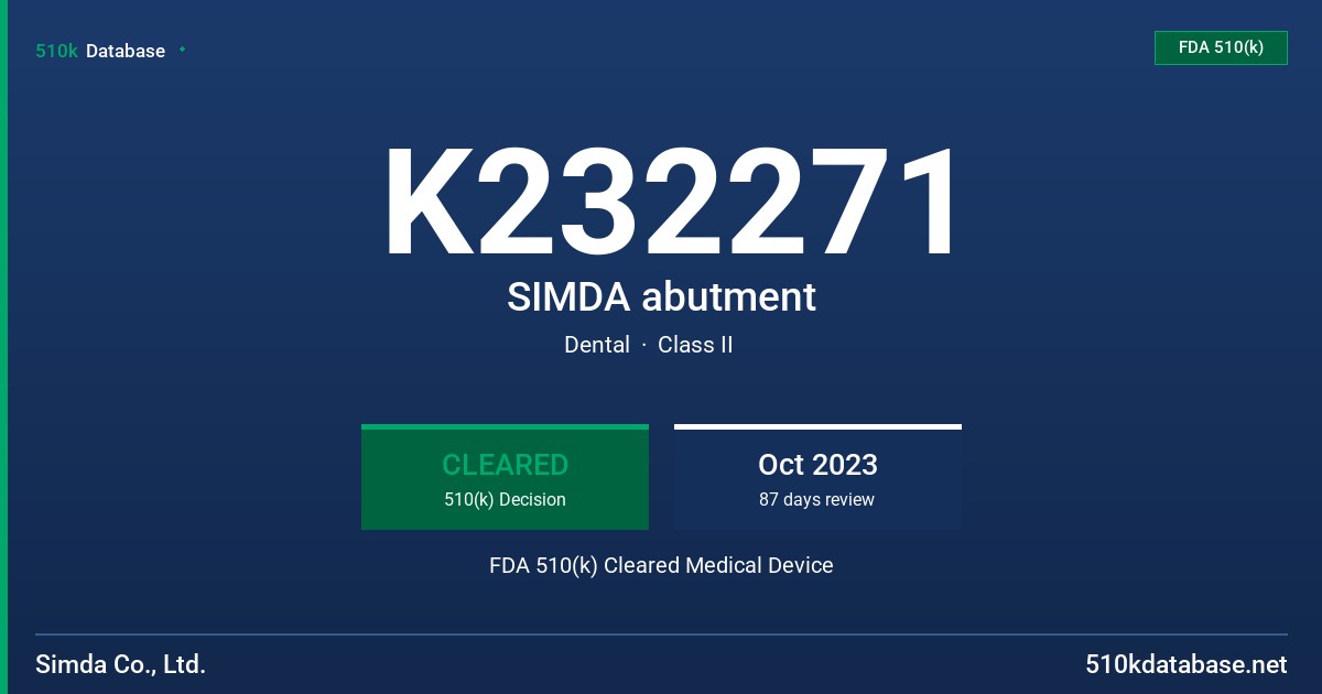 K232271 SIMDA abutment FDA 510(k) Cleared Medical Device