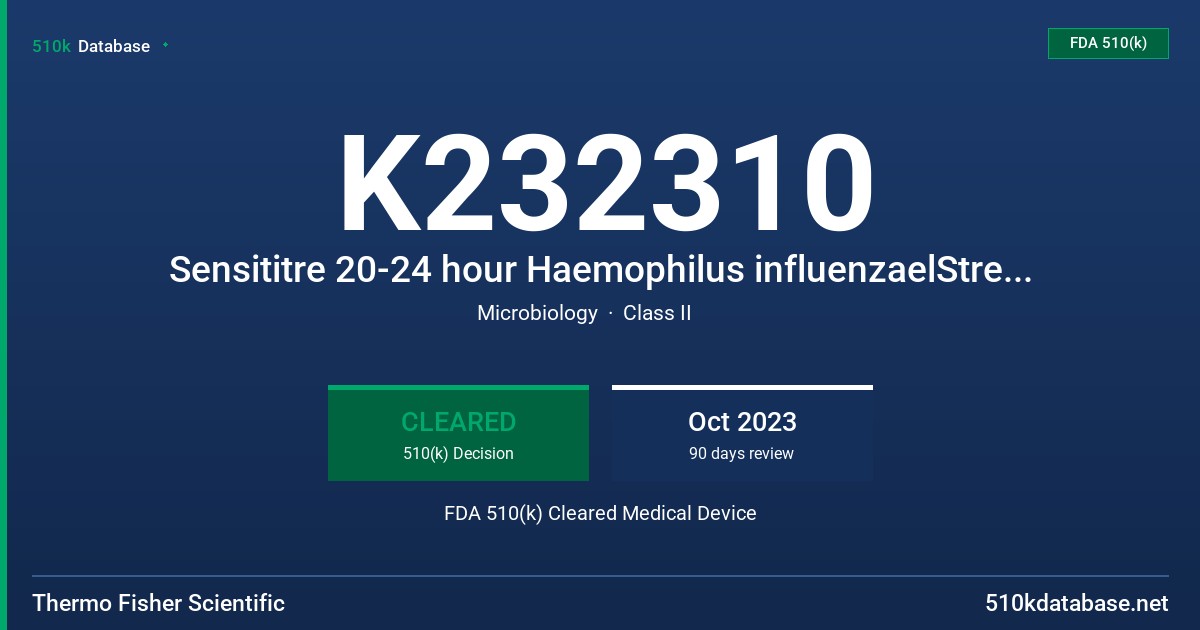 K232310 Sensititre 20-24 hour Haemophilus influenzaelStreptococcus pneumoniae MIC or Breakpoint Susceptibility System with Ceftolozane-tazobactam in the dilution range of 0.03/4-64/4ug/ml FDA 510(k) Cleared Medical Device