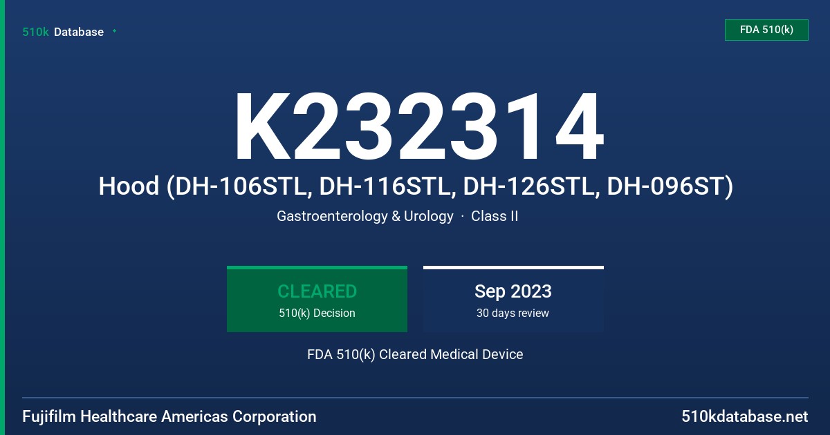 K232314 Hood (DH-106STL, DH-116STL, DH-126STL, DH-096ST) FDA 510(k) Cleared Medical Device