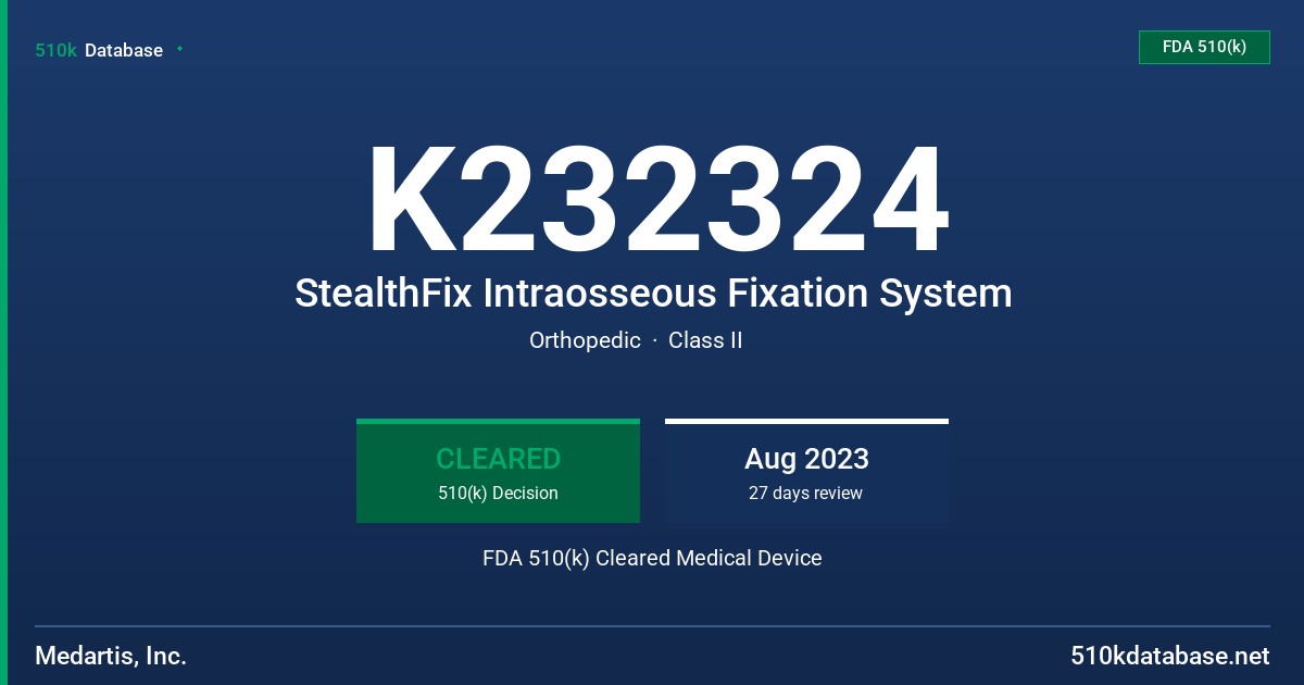 K232324 StealthFix Intraosseous Fixation System FDA 510(k) Cleared Medical Device