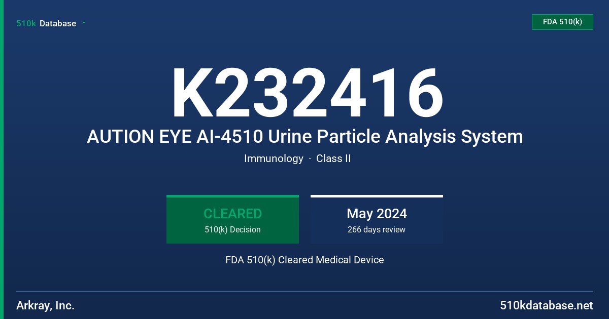 K232416 AUTION EYE AI-4510 Urine Particle Analysis System FDA 510(k) Cleared Medical Device