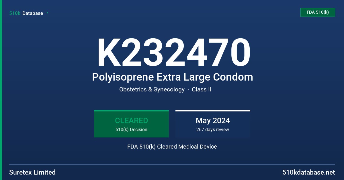 K232470 Polyisoprene Extra Large Condom FDA 510(k) Cleared Medical Device