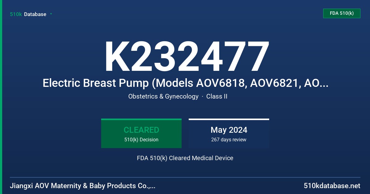 K232477 Electric Breast Pump (Models AOV6818, AOV6821, AOV6826, AOV6830, AOV6852) FDA 510(k) Cleared Medical Device
