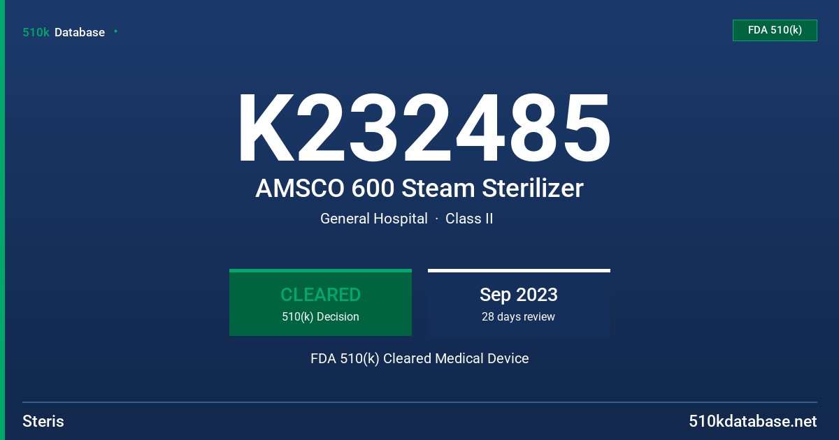 K232485 AMSCO 600 Steam Sterilizer FDA 510(k) Cleared Medical Device