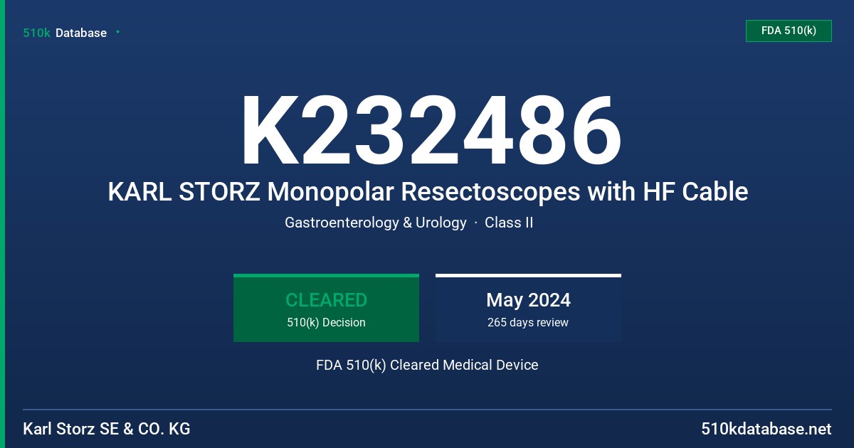 K232486 KARL STORZ Monopolar Resectoscopes with HF Cable FDA 510(k) Cleared Medical Device