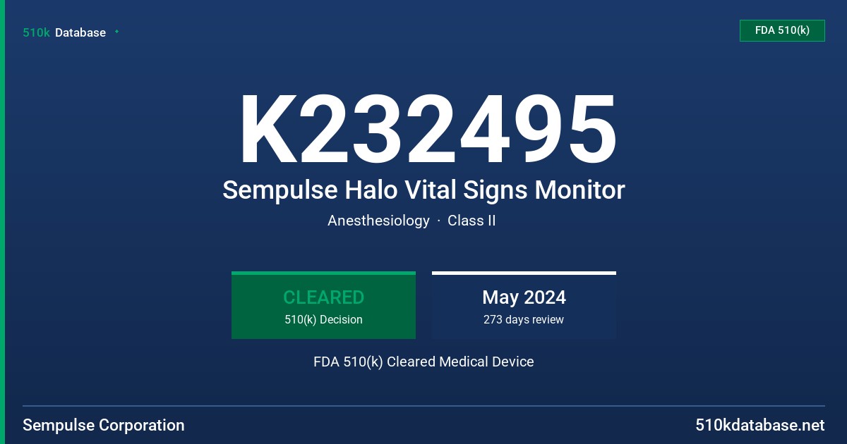 K232495 Sempulse Halo Vital Signs Monitor FDA 510(k) Cleared Medical Device