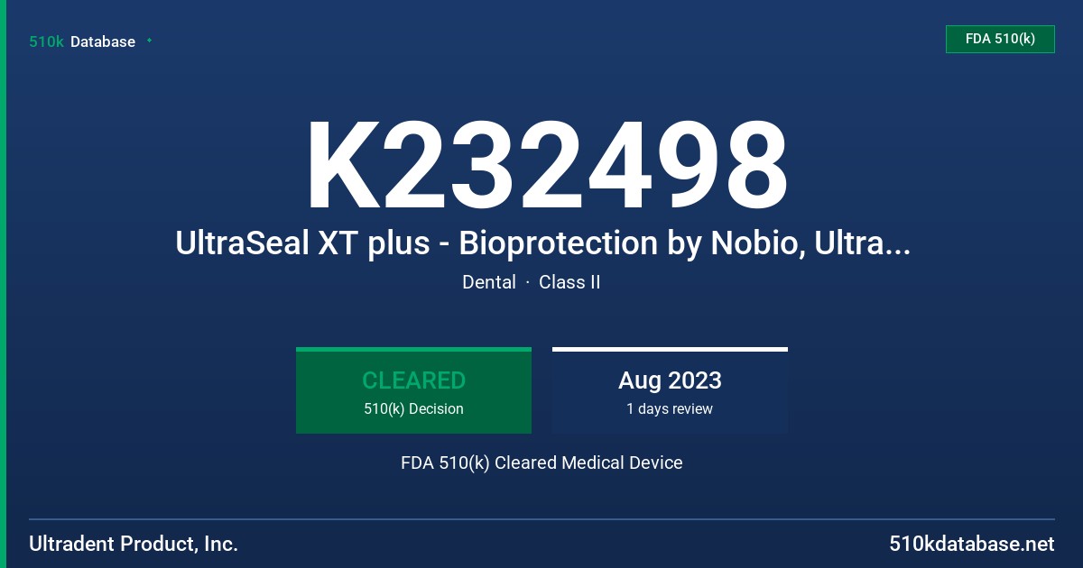 K232498 UltraSeal XT plus - Bioprotection by Nobio, UltraSeal XT hydro - Bioprotection by Nobio FDA 510(k) Cleared Medical Device