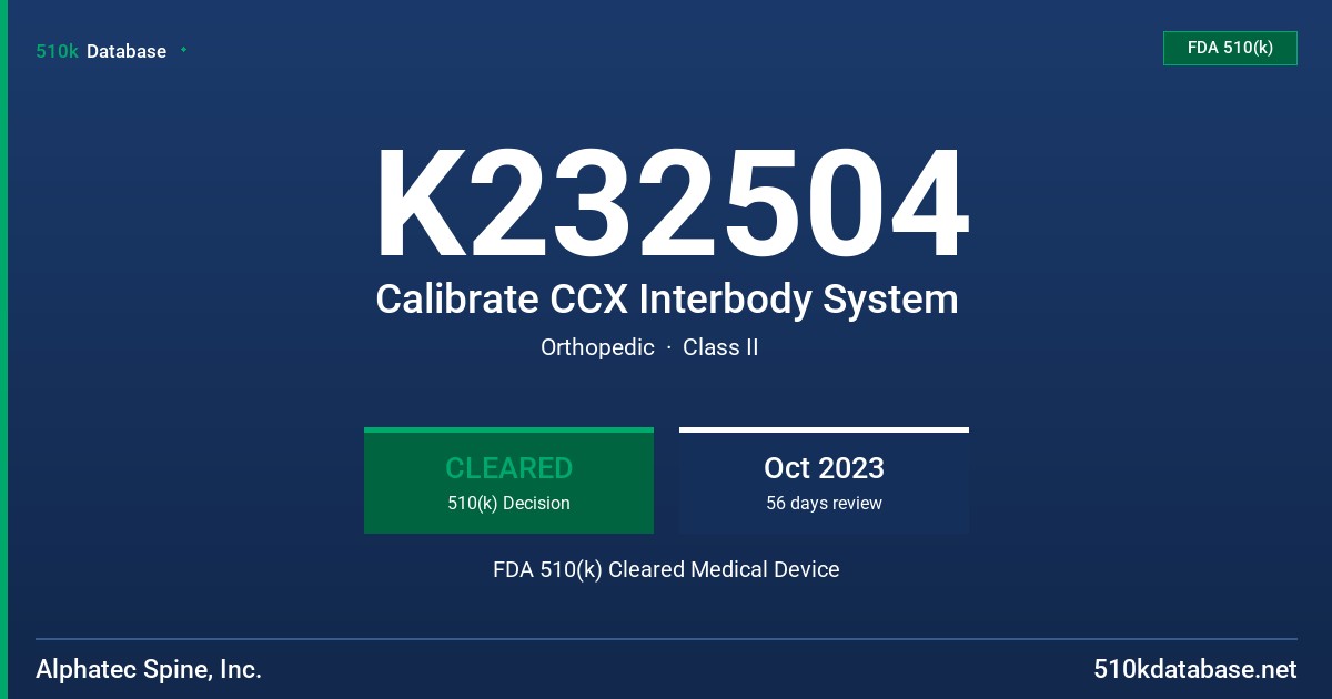 K232504 Calibrate CCX Interbody System FDA 510(k) Cleared Medical Device