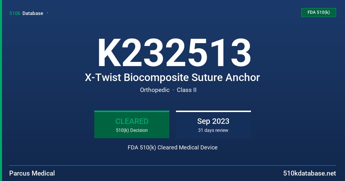 K232513 X-Twist Biocomposite Suture Anchor FDA 510(k) Cleared Medical Device