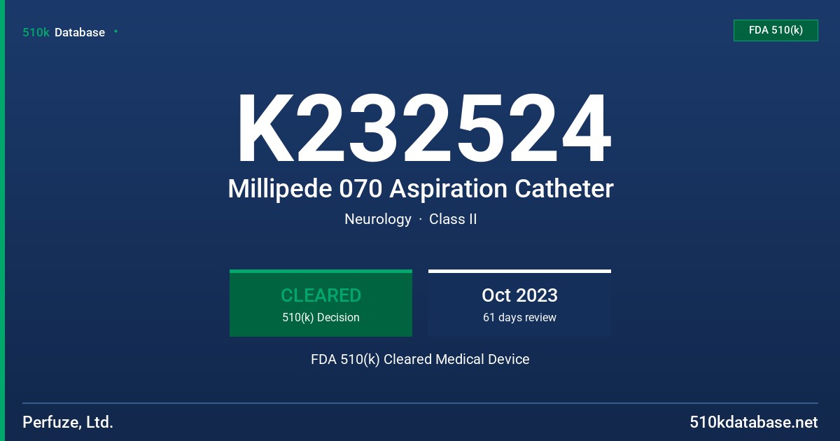 K232524 Millipede 070 Aspiration Catheter FDA 510(k) Cleared Medical Device